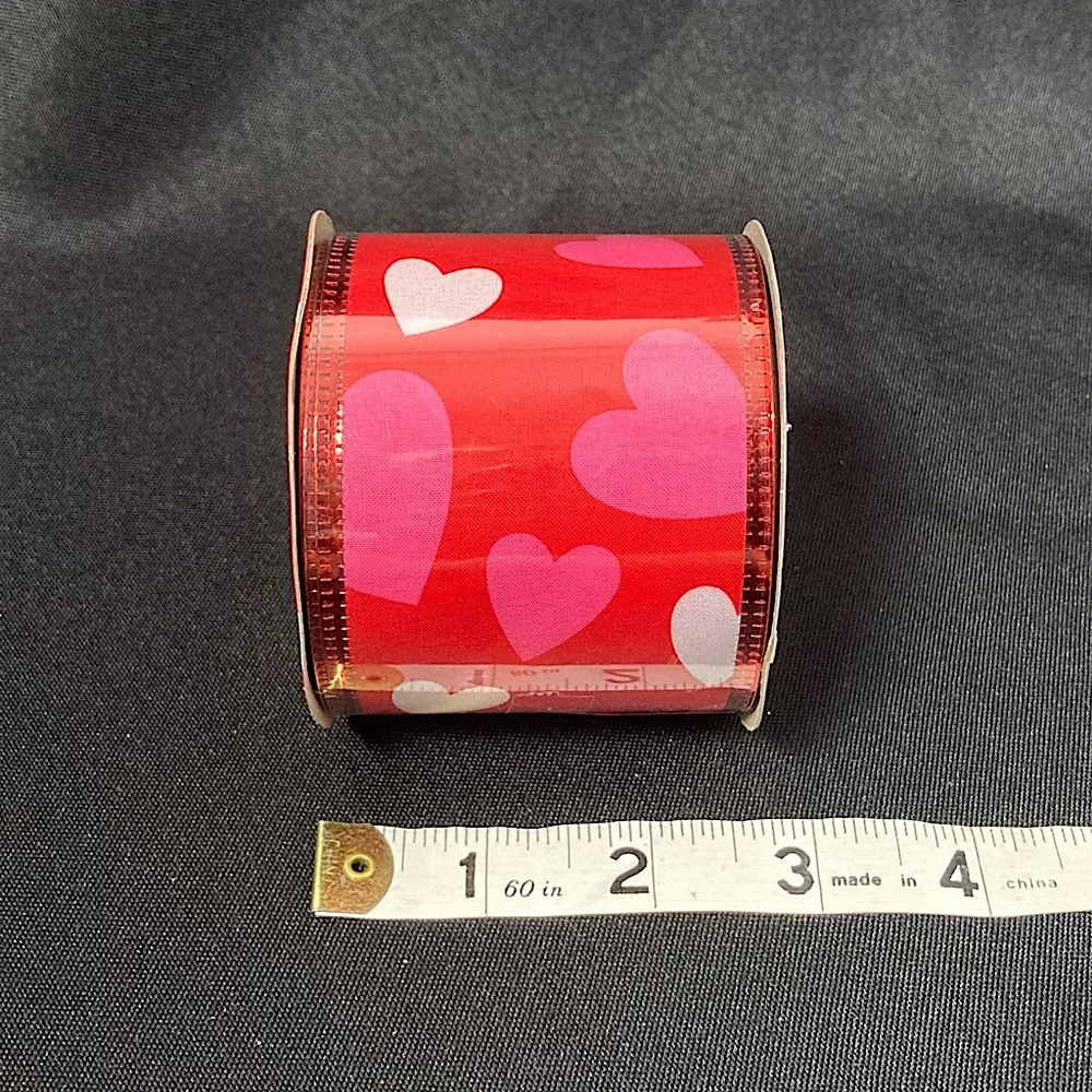 ⭐️ Red And Pink Heart Wire Edged Gift Ribbon 2.5” x 108”